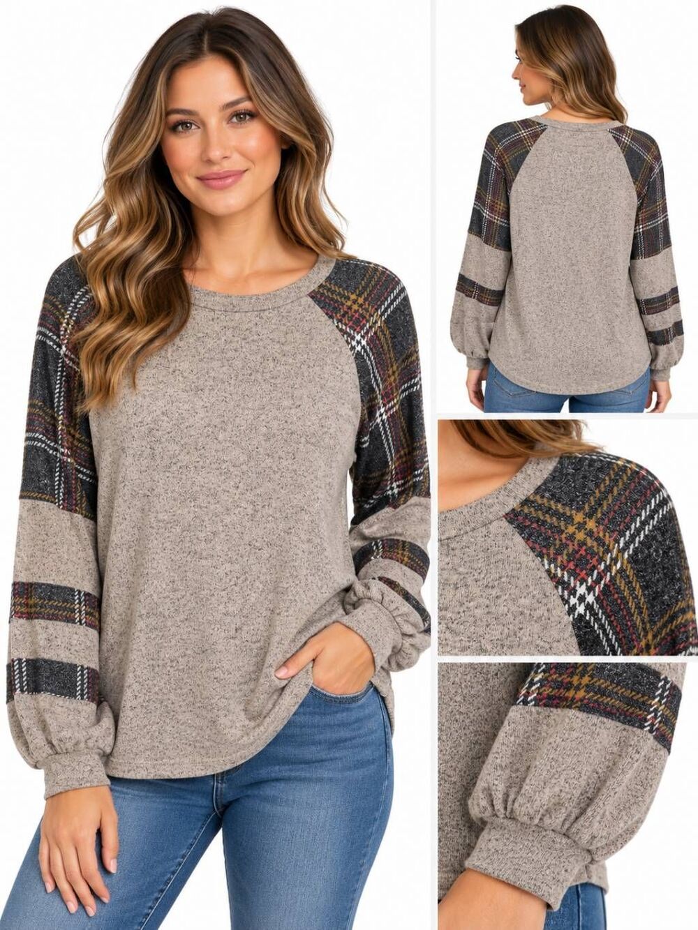 Maurices L Plaid Raglan Pullover Sweater Knit Top